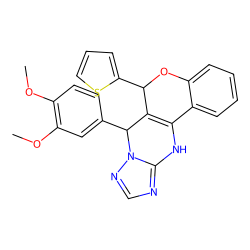 7-(3,4-dimethoxyphenyl)-6-(thiophen-2-yl)-7,12-dihydro-6H-chromeno[4,3-d][1,2,4]triazolo[1,5-a]pyrimidine structure