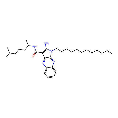 2-amino-1-dodecyl-N-(6-methylheptan-2-yl)-1H-pyrrolo[2,3-b]quinoxaline-3-carboxamide structure