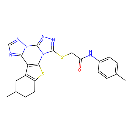 2-((12-methyl-10,11,12,13-tetrahydrobenzo[4,5]thieno[3,2-e]bis([1,2,4]triazolo)[4,3-a:1',5'-c]pyrimidin-7-yl)thio)-N-(p-tolyl)acetamide structure