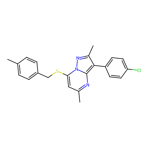 3-(4-chlorophenyl)-2,5-dimethyl-7-[(4-methylbenzyl)sulfanyl]pyrazolo[1,5-a]pyrimidine structure