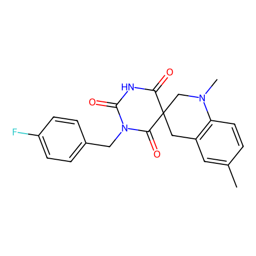 1-(4-fluorobenzyl)-1',6'-dimethyl-2',4'-dihydro-1H,1'H-spiro[pyrimidine-5,3'-quinoline]-2,4,6(3H)-trione structure