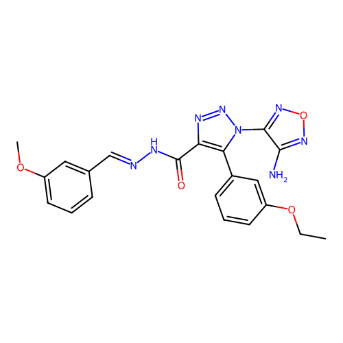 (E)-1-(4-amino-1,2,5-oxadiazol-3-yl)-5-(3-ethoxyphenyl)-N'-(3-methoxybenzylidene)-1H-1,2,3-triazole-4-carbohydrazide structure