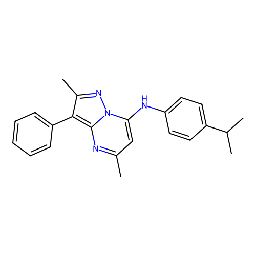 2,5-dimethyl-3-phenyl-N-[4-(propan-2-yl)phenyl]pyrazolo[1,5-a]pyrimidin-7-amine structure