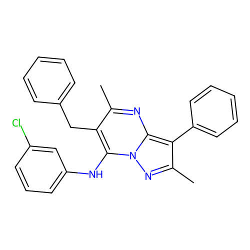 6-benzyl-N-(3-chlorophenyl)-2,5-dimethyl-3-phenylpyrazolo[1,5-a]pyrimidin-7-amine structure