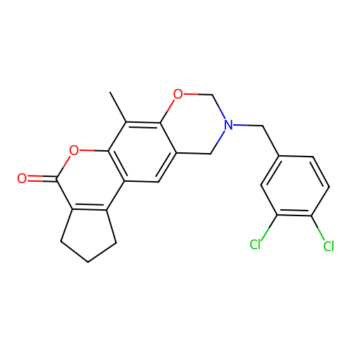 9-(3,4-dichlorobenzyl)-6-methyl-2,3,9,10-tetrahydro-1H-cyclopenta[3,4]chromeno[6,7-e][1,3]oxazin-4(8H)-one structure