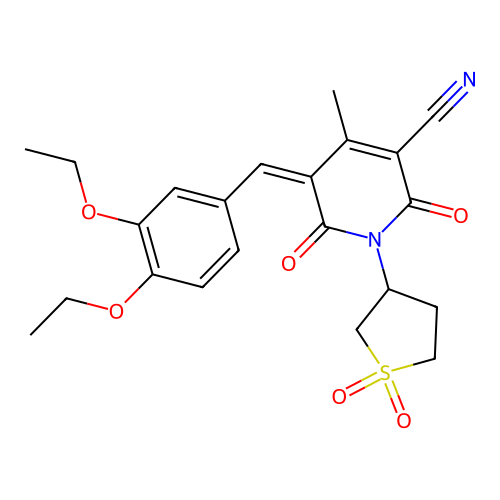 (5Z)-5-[(3,4-diethoxyphenyl)methylidene]-1-(1,1-dioxothiolan-3-yl)-4-methyl-2,6-dioxopyridine-3-carbonitrile structure