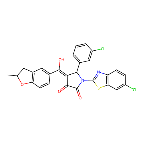 (4E)-1-(6-chloro-1,3-benzothiazol-2-yl)-5-(3-chlorophenyl)-4-[hydroxy(2-methyl-2,3-dihydro-1-benzofuran-5-yl)methylidene]pyrrolidine-2,3-dione structure