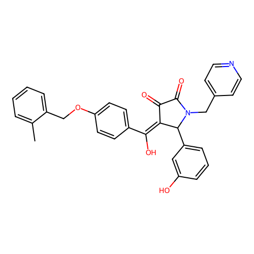 (4E)-4-[hydroxy-[4-[(2-methylphenyl)methoxy]phenyl]methylidene]-5-(3-hydroxyphenyl)-1-(pyridin-4-ylmethyl)pyrrolidine-2,3-dione structure