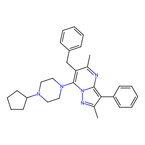 6-benzyl-7-(4-cyclopentylpiperazin-1-yl)-2,5-dimethyl-3-phenylpyrazolo[1,5-a]pyrimidine structure
