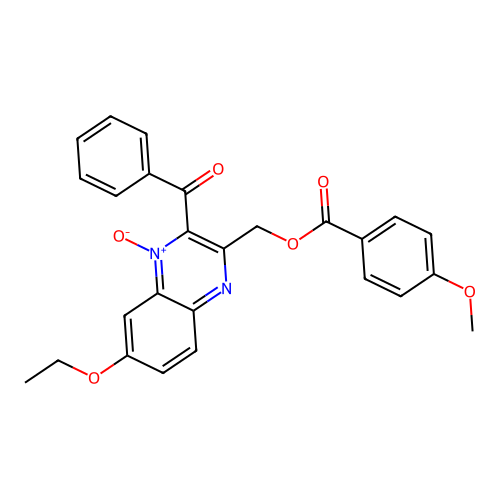 2-Benzoyl-7-ethoxy-3-(((4-methoxybenzoyl)oxy)methyl)quinoxaline 1-oxide structure