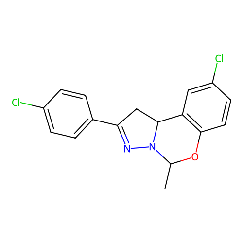 9-chloro-2-(4-chlorophenyl)-5-methyl-1,10b-dihydropyrazolo[1,5-c][1,3]benzoxazine structure