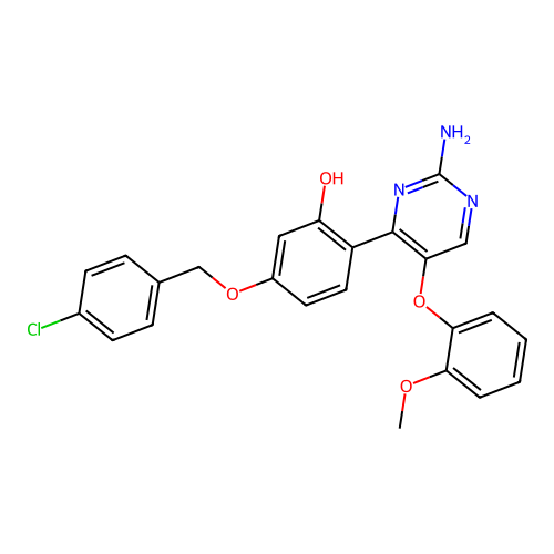 2-(2-Amino-5-(2-methoxyphenoxy)pyrimidin-4-yl)-5-((4-chlorobenzyl)oxy)phenol structure