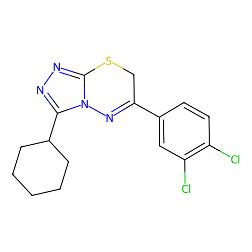 3-cyclohexyl-6-(3,4-dichlorophenyl)-7H-[1,2,4]triazolo[3,4-b][1,3,4]thiadiazine structure