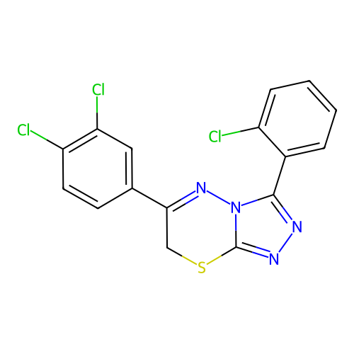 3-(2-chlorophenyl)-6-(3,4-dichlorophenyl)-7H-[1,2,4]triazolo[3,4-b][1,3,4]thiadiazine structure