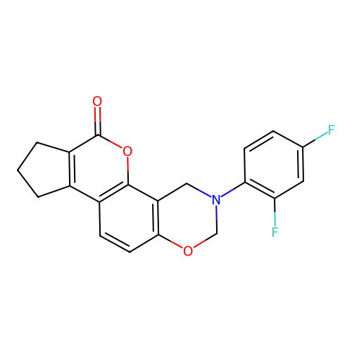3-(2,4-difluorophenyl)-3,4,8,9-tetrahydro-2H-cyclopenta[3,4]chromeno[8,7-e][1,3]oxazin-6(7H)-one structure