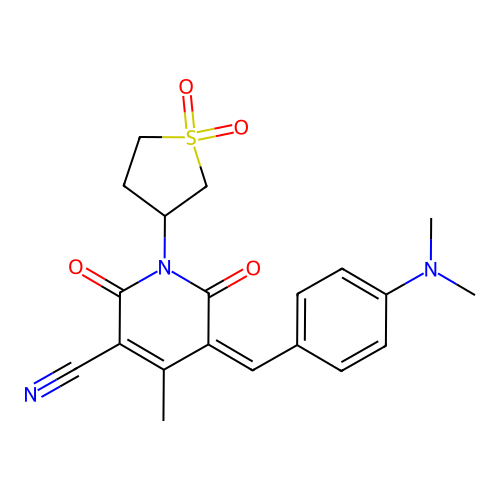(Z)-5-(4-(dimethylamino)benzylidene)-1-(1,1-dioxidotetrahydrothiophen-3-yl)-4-methyl-2,6-dioxo-1,2,5,6-tetrahydropyridine-3-carbonitrile structure