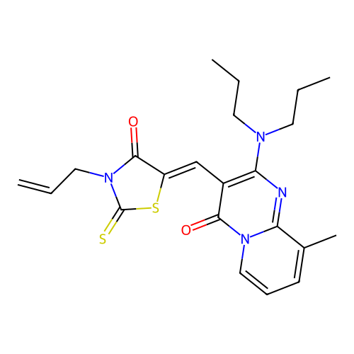 (Z)-3-allyl-5-((2-(dipropylamino)-9-methyl-4-oxo-4H-pyrido[1,2-a]pyrimidin-3-yl)methylene)-2-thioxothiazolidin-4-one structure