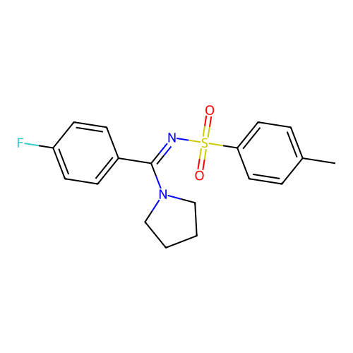 N-[(1Z)-(4-fluorophenyl)(pyrrolidin-1-yl)methylidene]-4-methylbenzene-1-sulfonamide structure