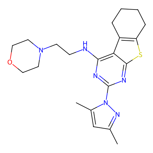 2-(3,5-dimethyl-1H-pyrazol-1-yl)-N-(2-morpholinoethyl)-5,6,7,8-tetrahydrobenzo[4,5]thieno[2,3-d]pyrimidin-4-amine structure