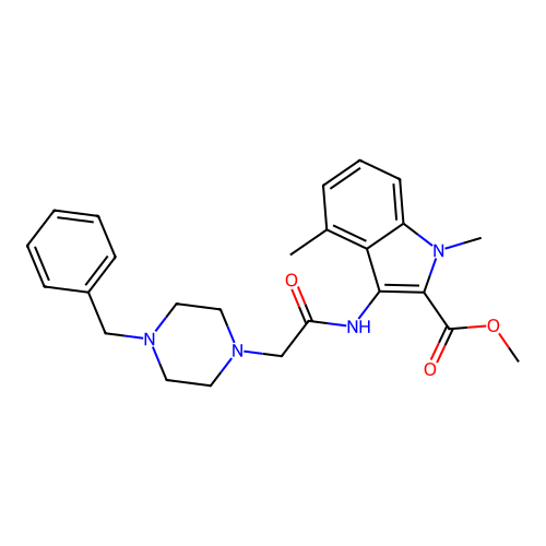 methyl 3-(2-(4-benzylpiperazin-1-yl)acetamido)-1,4-dimethyl-1H-indole-2-carboxylate structure