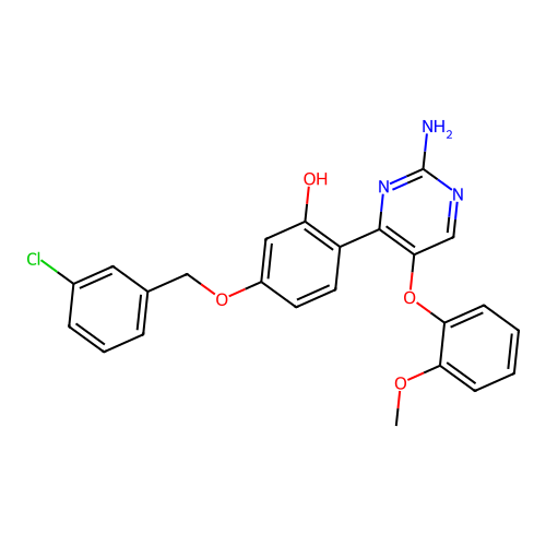 2-(2-Amino-5-(2-methoxyphenoxy)pyrimidin-4-yl)-5-((3-chlorobenzyl)oxy)phenol structure