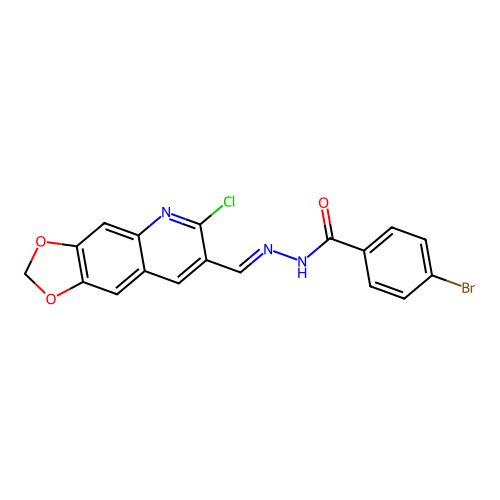 (E)-4-bromo-N'-((6-chloro-[1,3]dioxolo[4,5-g]quinolin-7-yl)methylene)benzohydrazide structure