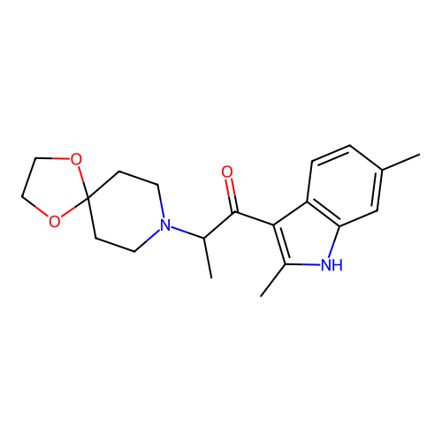 1-(2,6-dimethyl-1H-indol-3-yl)-2-(1,4-dioxa-8-azaspiro[4.5]decan-8-yl)propan-1-one structure