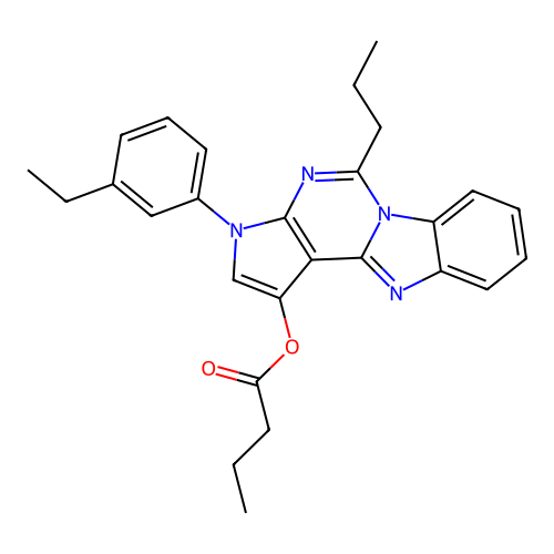 3-(3-ethylphenyl)-5-propyl-3H-benzo[4,5]imidazo[1,2-c]pyrrolo[3,2-e]pyrimidin-1-yl butyrate structure