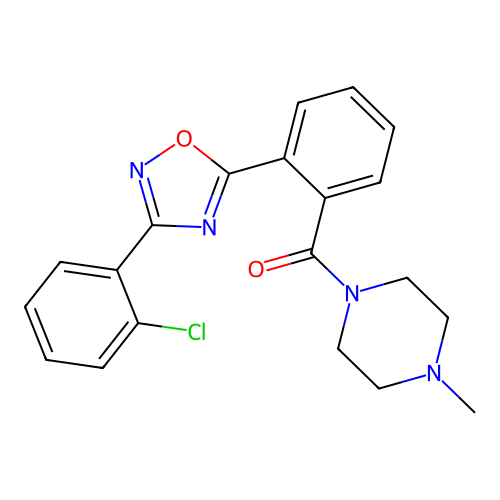 [2-[3-(2-chlorophenyl)-1,2,4-oxadiazol-5-yl]phenyl]-(4-methylpiperazin-1-yl)methanone structure