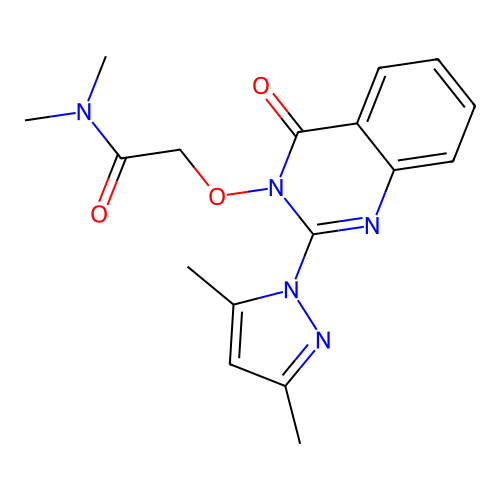 2-((2-(3,5-dimethyl-1H-pyrazol-1-yl)-4-oxoquinazolin-3(4H)-yl)oxy)-N,N-dimethylacetamide structure
