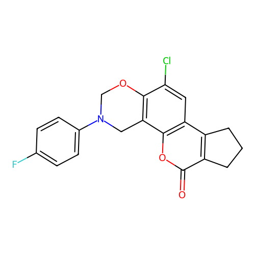 11-chloro-3-(4-fluorophenyl)-3,4,8,9-tetrahydro-2H-cyclopenta[3,4]chromeno[8,7-e][1,3]oxazin-6(7H)-one structure