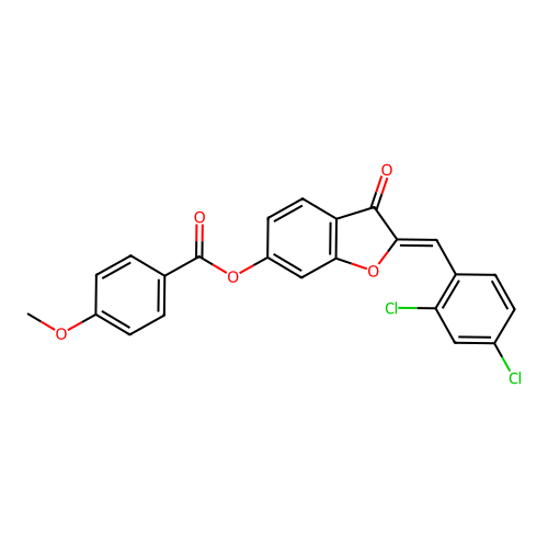 (2Z)-2-(2,4-dichlorobenzylidene)-3-oxo-2,3-dihydro-1-benzofuran-6-yl 4-methoxybenzoate structure