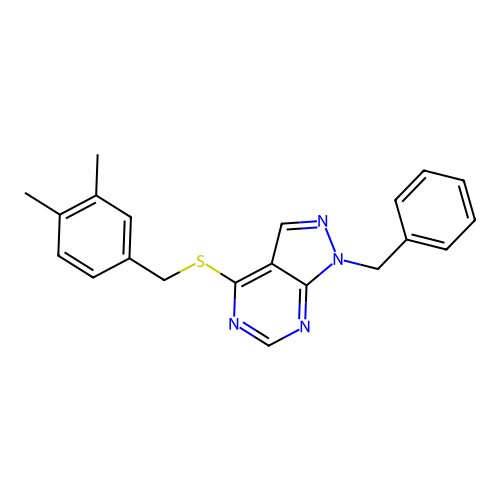 1-benzyl-4-[(3,4-dimethylbenzyl)sulfanyl]-1H-pyrazolo[3,4-d]pyrimidine structure