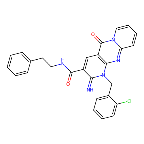 1-(2-chlorobenzyl)-2-imino-5-oxo-N-(2-phenylethyl)-1,5-dihydro-2H-dipyrido[1,2-a:2',3'-d]pyrimidine-3-carboxamide structure