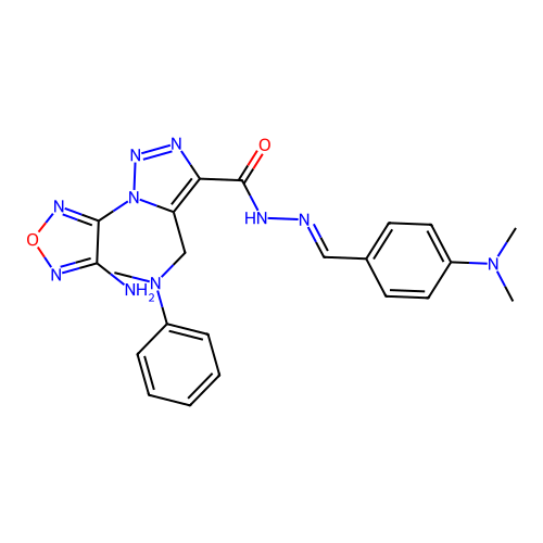 (E)-1-(4-amino-1,2,5-oxadiazol-3-yl)-N'-(4-(dimethylamino)benzylidene)-5-((methyl(phenyl)amino)methyl)-1H-1,2,3-triazole-4-carbohydrazide structure