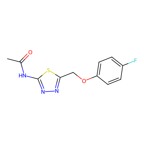 N-(5-((4-fluorophenoxy)methyl)-1,3,4-thiadiazol-2-yl)acetamide structure