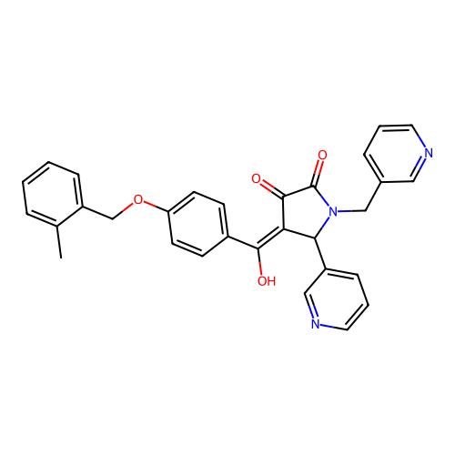 (4E)-4-[hydroxy-[4-[(2-methylphenyl)methoxy]phenyl]methylidene]-5-pyridin-3-yl-1-(pyridin-3-ylmethyl)pyrrolidine-2,3-dione structure
