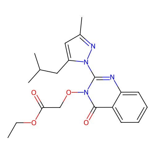 ethyl 2-((2-(5-isobutyl-3-methyl-1H-pyrazol-1-yl)-4-oxoquinazolin-3(4H)-yl)oxy)acetate structure