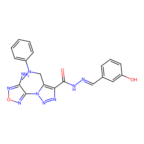 (E)-1-(4-amino-1,2,5-oxadiazol-3-yl)-N'-(3-hydroxybenzylidene)-5-((methyl(phenyl)amino)methyl)-1H-1,2,3-triazole-4-carbohydrazide structure