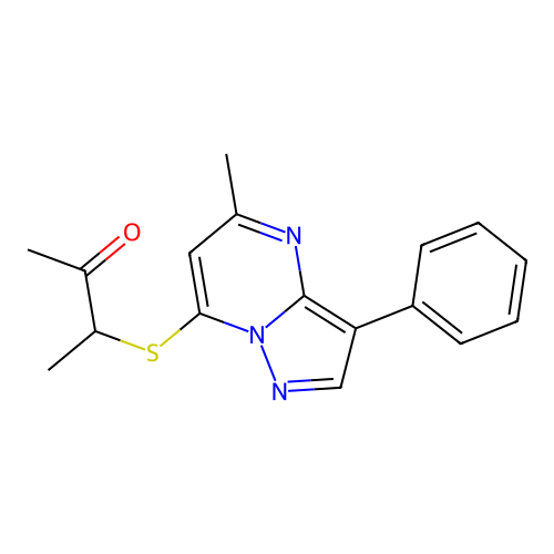 3-((5-Methyl-3-phenylpyrazolo[1,5-a]pyrimidin-7-yl)thio)butan-2-one structure