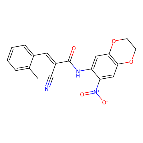 (E)-2-cyano-3-(2-methylphenyl)-N-(6-nitro-2,3-dihydro-1,4-benzodioxin-7-yl)prop-2-enamide structure