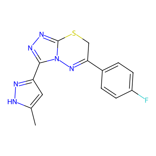 6-(4-fluorophenyl)-3-(5-methyl-1H-pyrazol-3-yl)-7H-[1,2,4]triazolo[3,4-b][1,3,4]thiadiazine structure