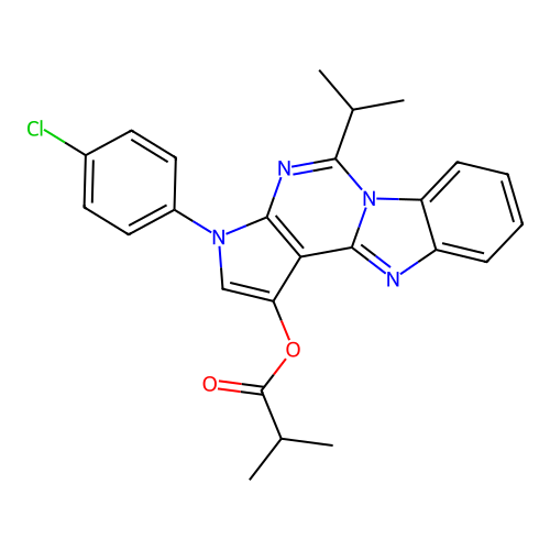 3-(4-chlorophenyl)-5-(propan-2-yl)-3H-pyrrolo[2',3':4,5]pyrimido[1,6-a]benzimidazol-1-yl 2-methylpropanoate structure