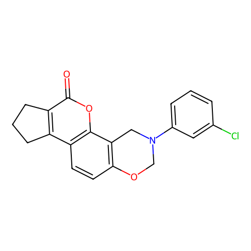 3-(3-chlorophenyl)-3,4,8,9-tetrahydro-2H-cyclopenta[3,4]chromeno[8,7-e][1,3]oxazin-6(7H)-one structure