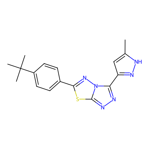 6-(4-tert-butylphenyl)-3-(3-methyl-1H-pyrazol-5-yl)[1,2,4]triazolo[3,4-b][1,3,4]thiadiazole structure