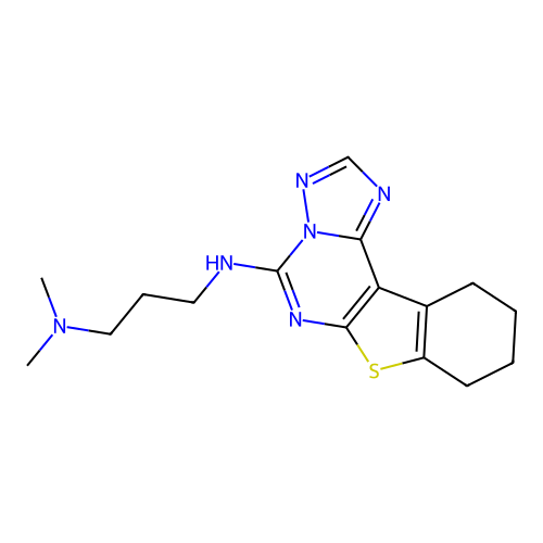 N,N-dimethyl-N'-(8,9,10,11-tetrahydro[1]benzothieno[3,2-e][1,2,4]triazolo[1,5-c]pyrimidin-5-yl)propane-1,3-diamine structure