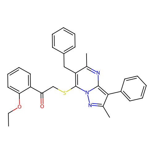 2-[(6-benzyl-2,5-dimethyl-3-phenylpyrazolo[1,5-a]pyrimidin-7-yl)sulfanyl]-1-(2-ethoxyphenyl)ethanone structure