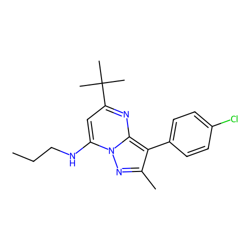 5-tert-butyl-3-(4-chlorophenyl)-2-methyl-N-propylpyrazolo[1,5-a]pyrimidin-7-amine structure
