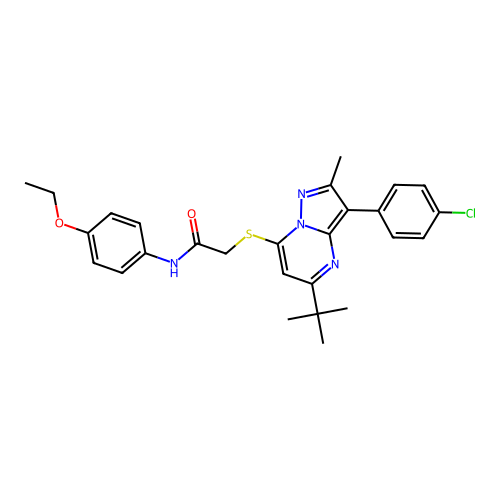 2-{[5-tert-butyl-3-(4-chlorophenyl)-2-methylpyrazolo[1,5-a]pyrimidin-7-yl]sulfanyl}-N-(4-ethoxyphenyl)acetamide structure