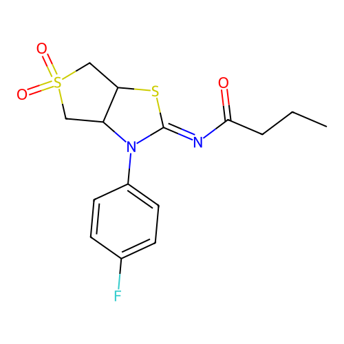 (Z)-N-(3-(4-fluorophenyl)-5,5-dioxidotetrahydrothieno[3,4-d]thiazol-2(3H)-ylidene)butyramide structure